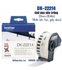 DK-22214, 12mm x 30.48m, nhãn liên tục, giấy decal