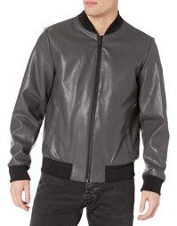 DKNY mens Faux Leather Bomber Jacket