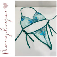 DL055 Bộ đồ lót Voan Thêu Nổi Họa Tiết 2 Dây Sexy Mơ Màng, Set Đồ Lót 2 Mảnh Không Mút, Không Gọng Gợi Cảm [ Bra + Quần]