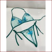 DL055 Bộ đồ lót Voan Thêu Nổi Họa Tiết 2 Dây Sexy Mơ Màng, Set Đồ Lót 2 Mảnh Không Mút, Không Gọng Gợi Cảm [ Bra + Quần]