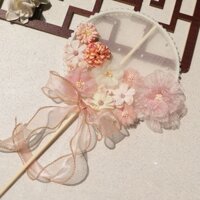 Dmo Quạt Cầm Tay Dáng Tròn Thêu Hoa Ruy Băng Cổ Điển Cho Cô Dâu