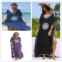 Dn0194 Áo choàng De Plage Thêu Pareo Beach Tunic Kaftan Oversize Chia Bikini Che đậy Praia Mulher Đi Biển Đầm Sarong