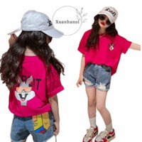 Đồ bé gái bộ áo phông thỏ Rabbit và quần short Jean rách (ảnh thật) 12-40kg XHN1507