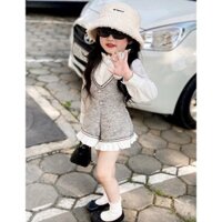 Đồ bé gái , sét bộ Jump dạ mềm phối áo sơ mi bèo sành điệu cho bé gái