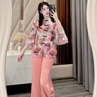 Đồ bộ áo bà ba cách tân nữ bộ đồ đồ bà ba nữ miền tây áo bà ba nữ set bà ba ống rộng đi chùa vải lụa gấm - cn104 -