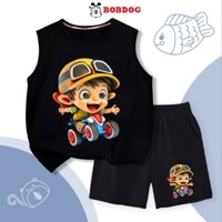 ĐỒ BỘ ÁO BA LỖ BOBDOG 2024, set quần da cá áo ba lỗ cotton in hình cute -BQ- A91 cho bé