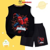 ĐỒ BỘ ÁO BA LỖ SPIDER MAN BOBDOG 2024, set quần da cá áo ba lỗ cotton in hình MAVER -BQ- A78 cho bé