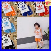Đồ bộ ba lỗ bé trai và bé gái 7-10 tuổi in chữ adidas, Bộ hè cho bé vải cotton thoáng mát khỏe khoắn