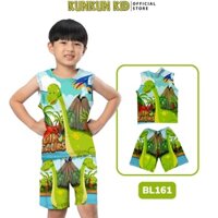 Đồ bộ ba lỗ in 3D khủng long chất thun lạnh co giãn 4 chiều BL161 size đại từ 10-60kg Kunkun Kids