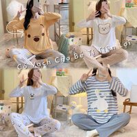 Đồ bộ bầu, Bộ dài tay mặc nhà sau sinh cho con bú vải thun mỏng nhẹ thoải mái có size lớn