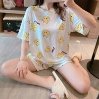 Đồ bộ bầu cộc tay, bộ mặc nhà mùa hè dễ thương thun sữa mềm mại có chun điều chỉnh BĐ838 - BĐ838 GẤU POOH TRẮNG,Freesize 40-68kg