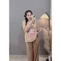 Đồ Bộ Bầu Đồ Bộ Mặc Nhà Sau Sinh Dài Tay Cho Con Bú Mẫu Cotton