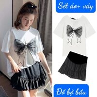 đồ bộ bầu sét váy +áo ngắn tay chất cotton mát đẹp mặc hè hợp thời trang hàng quảng châu cao cấp (ảnh thật )