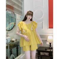 Đồ bộ bầu và sau sinh mặc nhà mùa hè Shopdambau-MA1077 Bộ bầu chất đũi mềm mát đẹp