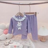 Đồ bộ bé gái---Bộ nỉ tím -hồng phối ren cho bé gái từ 8-18kg annakids