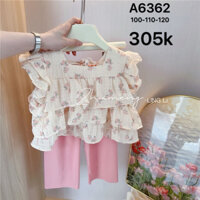 Đồ bộ bé gái áo voan hoa tầng + Quần Hồng dài A6362( hàng Quảng Châu )