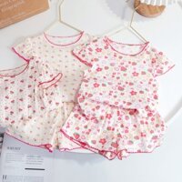 Đồ bộ bé gái cotton dễ thương, Bộ cộc tay cho bé mặc nhà, quần áo trẻ em mùa hè, Bộ mặc ngủ áo thun + quần short Cotton