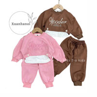 Đồ bộ bé gái nỉ bông ấm 3 chi tiết (ảnh thật) 2 mầu 10-30kg XHN1474