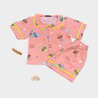 Đồ bộ bé gái PN Kids cao cấp chất vải lụa mặc mát - hình gấu đáng yêu màu xanh/hồng cam/ vàng cho bé từ 12-24kg