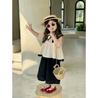 Đồ bộ bé gái - Quần áo bé gái - Set Áo babydoll sát nách cổ sen quần xuông size từ 7 đến 18 kg, SUN KID'S