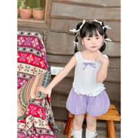 Đồ bộ bé gái sát nách màu tím quần dáng bí ngô đáng yêu, thoải mái cho bé từ 2-7 tuổi