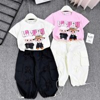 Đồ bộ bé gái, Sét bộ bé gái 2 chi tiết áo thun in hình labubu kèm quần jogger đính nơ Dunny-Kids 240151