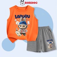 Đồ bộ bé trai BOBDOG, áo ba lỗ quần thun cotton mới in hình LABUBU -BD-KS42 cute cho bé