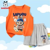 Đồ bộ bé trai BOBDOG áo ba lỗ quần thun cotton mới -BD-KS42 in hình LABUBU cute cho bé