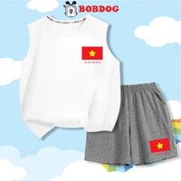 Đồ bộ bé trai BOBDOG, áo ba lỗ quần thun cotton mới in hình YÊU NƯỚC -BD-KS44 cho bé