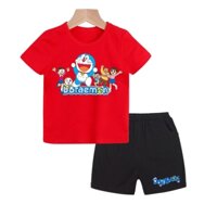 Đồ bộ bé trai, đồ bộ bé gái cộc tay.Chất cotton mát mịn họa tiết In Hình DORAEMON siêu dễ thương