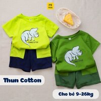 Đồ bộ bé trai hình khủng long 3 sừng Dino, thun cotton mềm mại thoáng mát cho bé mặc đi học đi chơi
