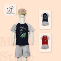 Đồ Bộ Bé Trai Kiểu Raglan In Hình Khủng Long Cổ Dài Cực Đáng Yêu, Cotton Mềm Mịn Mát Cho Bé Đến 55Kg Mặc Nhà Đi Học