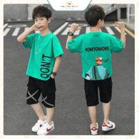 Đồ bộ bé trai màu xanh ngọc in hình chất cotton mịn mát size đại 18-55kg