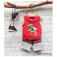 Đồ bộ bé trai sát nách hình chó Snoopy, mặt cười từ 9-18kg-thun  cotton 4 chiều mát mịn- Tomchuakids.