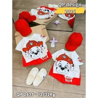 Đồ bộ bé trai, Set chú chó cứu hộ đội trưởng áo trắng phối quần đỏ kèm mũ cho bé 10-30kg Bon Store