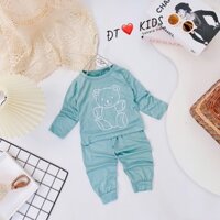 Đồ Bộ Bé Trai,Bé Gái In Hình Con Gấu Siêu Ngộ Nghĩnh,Đáng Yêu Vải Cotton Tàu.Bộ Dài Tay Cho Bé Mặc Nhà Mùa Thu Đông