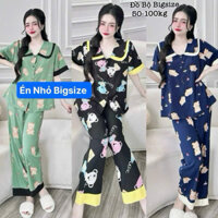 Đồ Bộ Bigsize HCM - Bộ Đồ Quần Áo Ngủ Nữ Mặc Nhà Pijama Bigsize Dài Tay Ngắn Cổ 2 Lá Lụa Cao Cấp Xinh Xắn 50-100kg