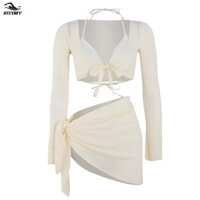 Đồ bộ bơi nữ bikini xẻ tà 4 món 2024 kiểu váy thời trang mới rỗng bảo thủ đi biển,4 món gợi cảm cột eo hack dáng