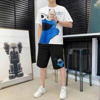 Đồ Bộ Cặp Nam Nữ Thun Lạnh 3D Kaws - Xanh - XL