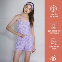 Đồ Bộ Caro Ngắn Phối Ruy Băng