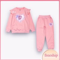 Đồ bộ cho bé bo gấu 1-8 tuổi vai bèo hình Elsa bông tuyết, Bộ nỉ bé gái chất liệu nỉ da cá cao cấp không bai
