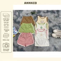 Đồ bộ cho bé trai áo sát nách in hình mặt thú và quần đùi chất tăm lạnh mặc mùa hè mềm mát size 5-15kg