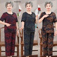 Đồ bộ cho mẹ cho bà B30 lụa mango quần dài, áo cộc Họa Tiết Sang Trọng Hàng Lụa Mango Cao Cấp