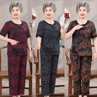 Đồ bộ cho mẹ cho bà B30 lụa mango quần dài, áo cộc Họa Tiết Sang Trọng Hàng Lụa Mango Cao Cấp