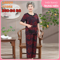 Đồ bộ cho mẹ mặc nhà trung niên, LADDY MALL bộ vải Lụa trung niên nữ quần áo họa tiết hoa