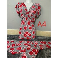 Đồ bộ cổ tim xoắn có tay quần dài qua gối ống ôm thun lai dông co dãn 4c