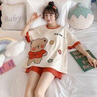 Đồ bộ cộc tay mặc nhà thời trang mới nhất - Chất liệu Cotton cao cấp  - Gấu ha ha - L50-60kg