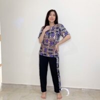 Đồ bộ cotton mặc nhà nữ form rộng M4U, áo họa tiết lá cờ thời trang, quần dài Hàn Quốc