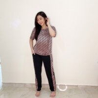 Đồ bộ cotton mặc nhà nữ form rộng M4U, áo họa tiết  thời trang, quần dài Hàn Quốc