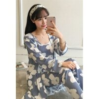 ĐỒ BỘ DÀI MẶC NHÀ SET KÈM KHOÁC XANH HOA TRẮNG